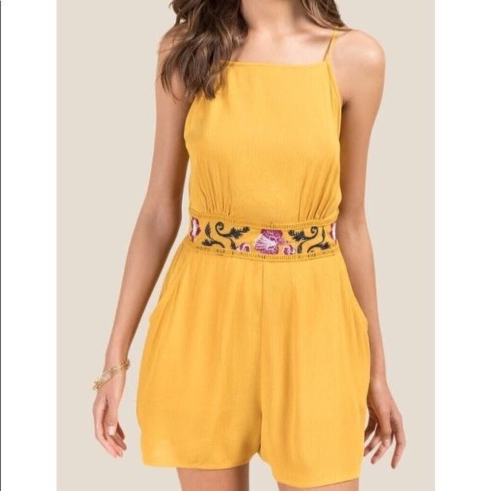 Blue Rain Embroidered Floral Gauzy Romper Sleeveless Boho Chic Western Medium
